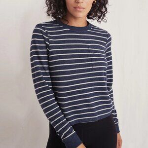 marine layer // double knit striped crewneck sweater navy white pocket XS